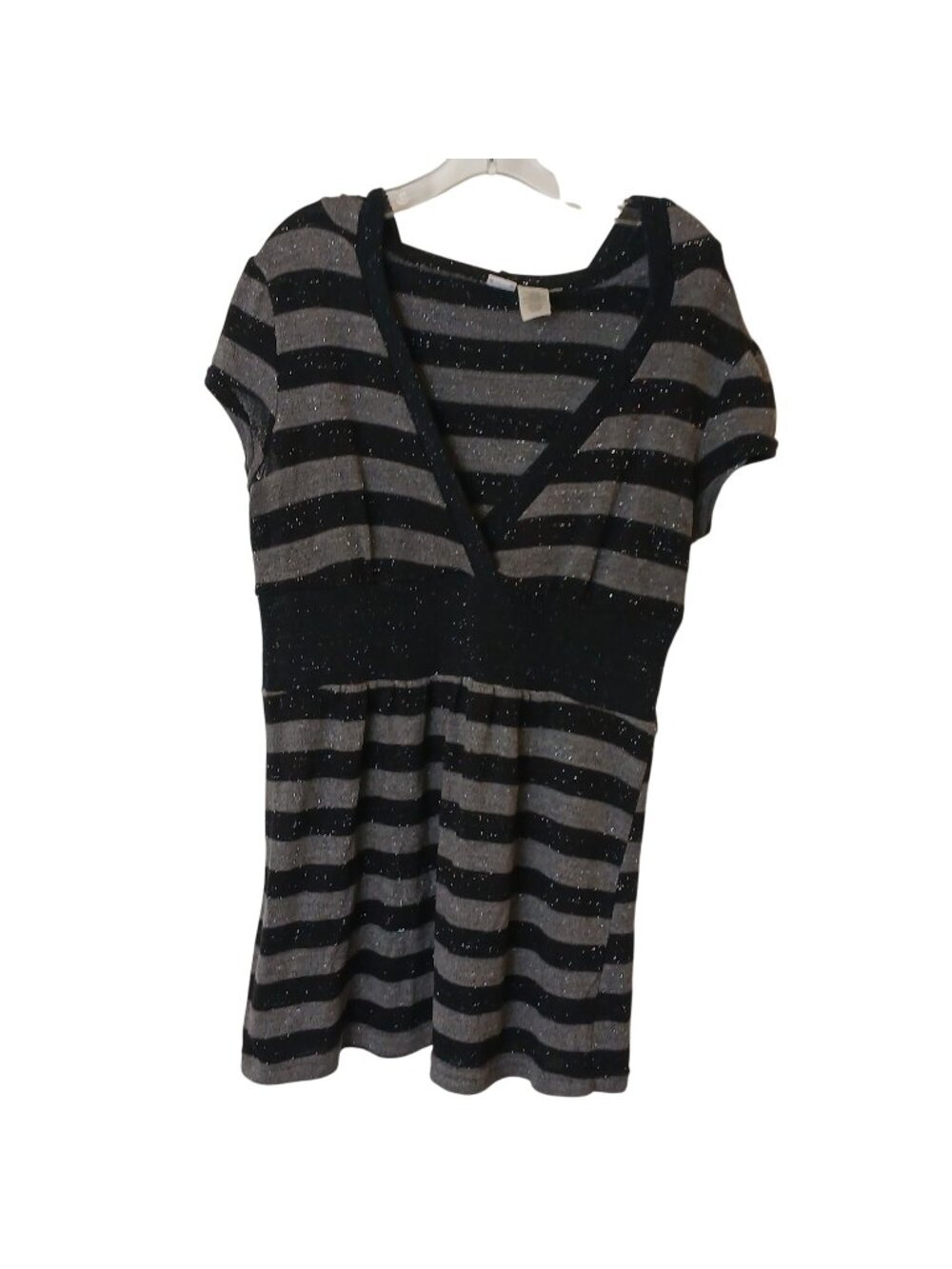 Route Striped Sweater Sz Large Black Gray W/Metallic Hoodie Short Sleeve #D-36